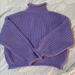 Cozy Chunky Knit Purple Turtleneck Sweater with Rolled Neck